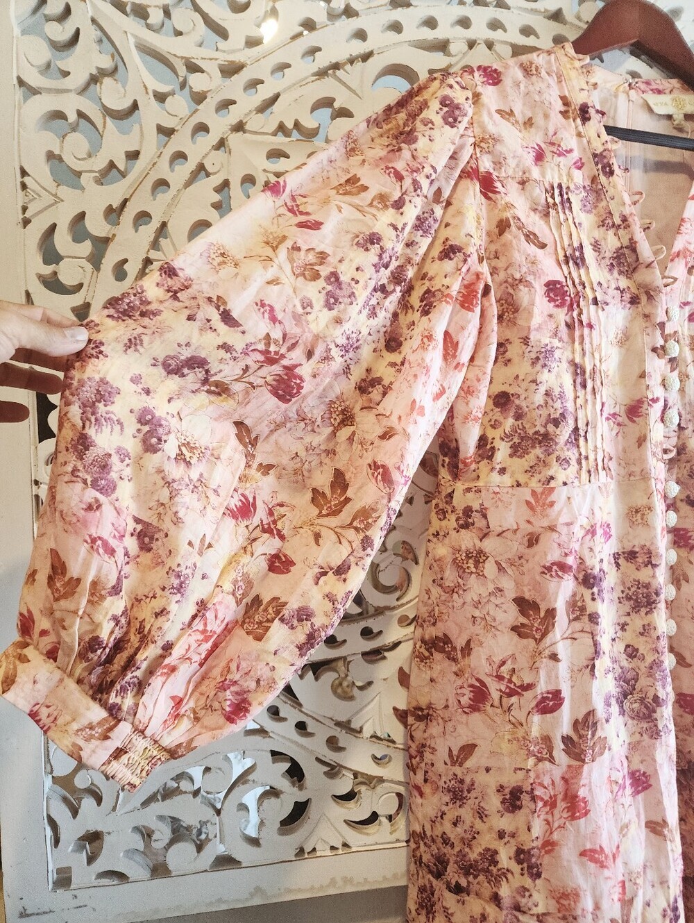 ANNA CATE FLORAL MINI DRESS LONG SLEEVES V NECKLINE PINK TONES SIZE LARGE NWT - Picture 8 of 15